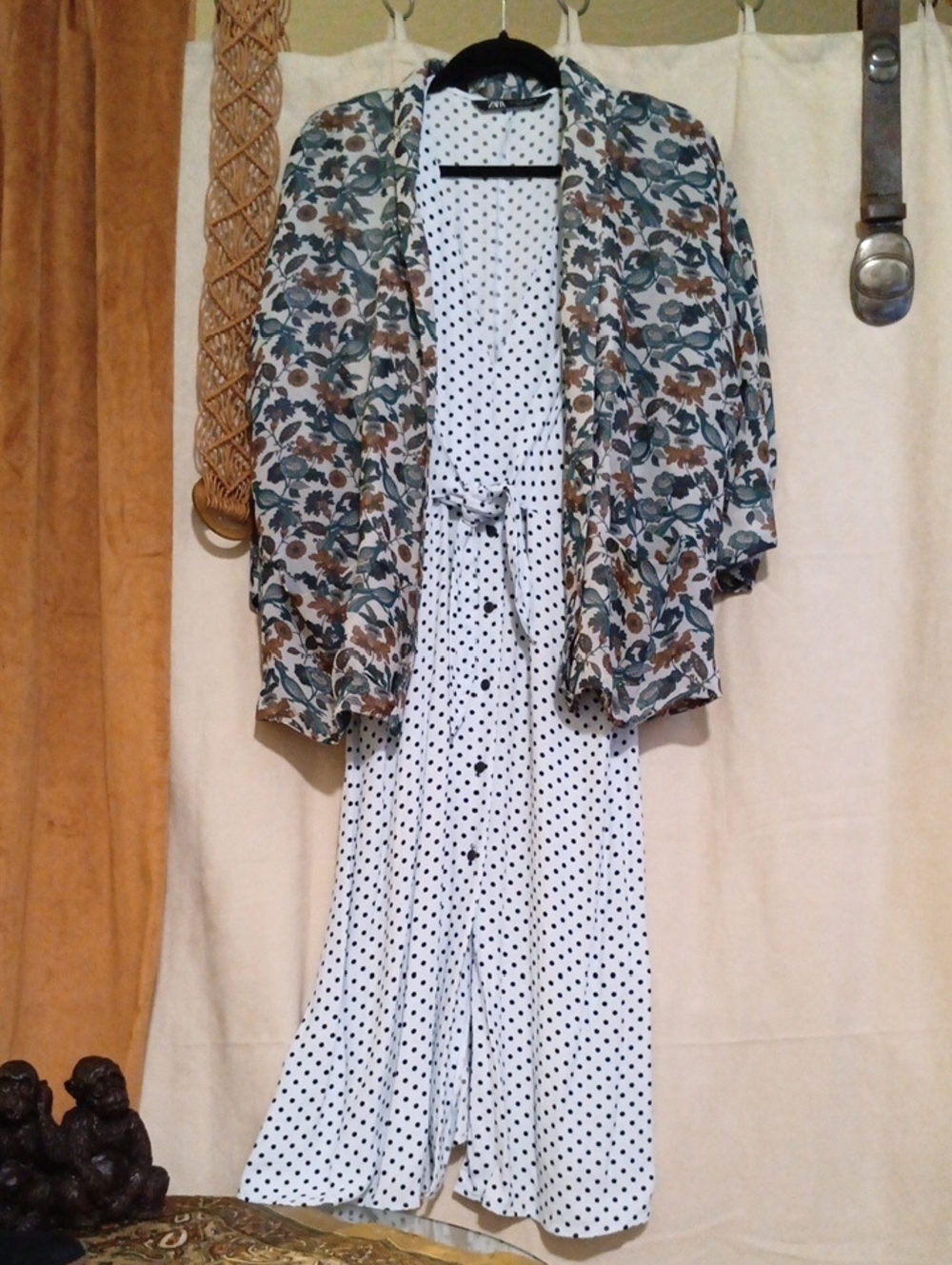 Zara Polka Dot Blouse Dress With Tie Closure